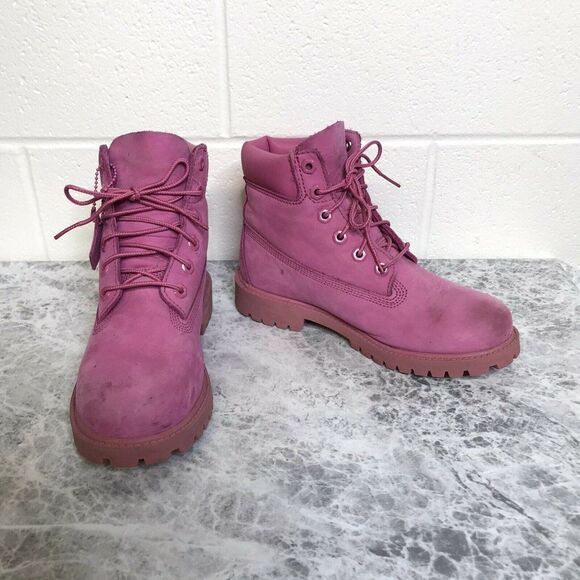 Timberland Girls Premium 6” Boots Bubble Gum Pink Lace Up Boots Size 4 - Picture 1 of 12